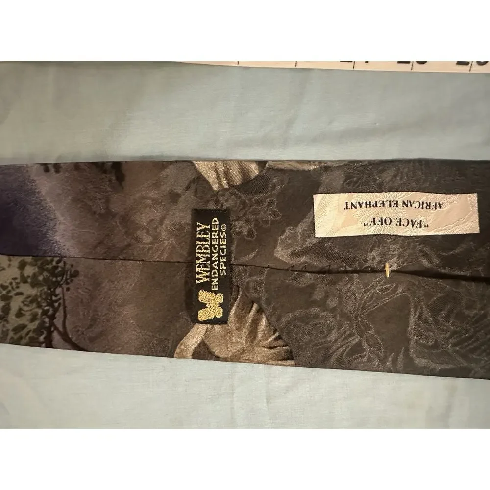 Wembley Endangered Species Men's Tie Elephant Scene Brown 58in